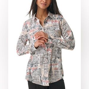 Karl Lagerfeld Pocket Front Whimsical Paris Eiffel Tower Blouse, size XL